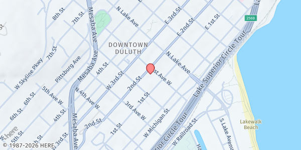 Map showing Chum Duluth at 102 W 2nd St, Duluth, MN