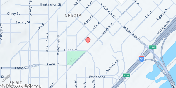 Map showing CHUM Food Shelf West - Our Savior's Lutheran Church at 4831 Grand Ave, Duluth, MN