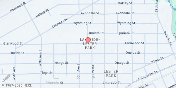 Map showing Lakeside Faith Lutheran Church at 51st Avenue East and Glenwood Street, Duluth, MN