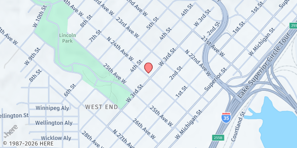 Map showing Neighborhood Family Center Food Shelf at 2331 W 3rd Street, Duluth, MN