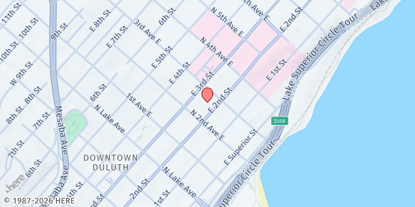 Map showing Rainbow Senior Center at 211 N 3rd Avenue E., Duluth, MN