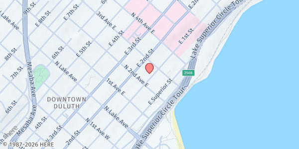 Map showing Union Gospel Mission at 219 E 1st Street, Duluth, MN