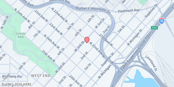 Map showing Water's Edge Community Church at 2202 W 3rd St, Duluth, MN