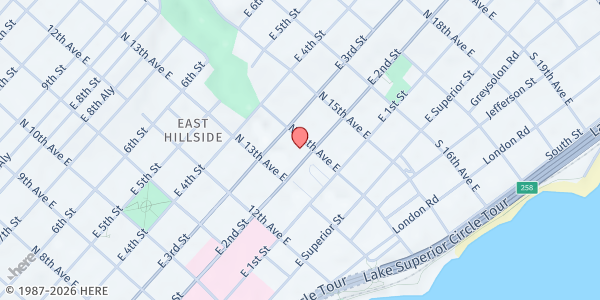 Map showing Women's Community Development Org. at 1325 E. 2nd St., Duluth, MN