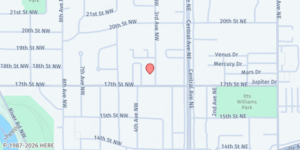 Map showing East Grand Forks Food Shelf at 1715 3rd Ave NW, East Grand Forks, MN