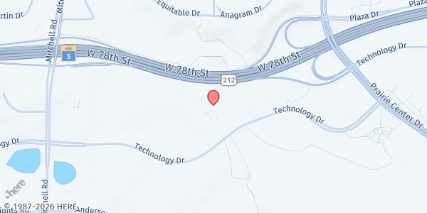Map showing Bloomington/Eden Prairie Meals On Wheels - Eden Prairie at 13600 Technology Dr, Eden Prairie, MN