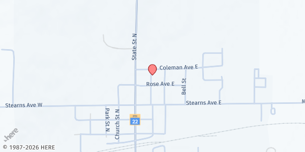 Map showing Eden Valley Food Shelf at 556 Brooks Street N, Eden Valley, MN