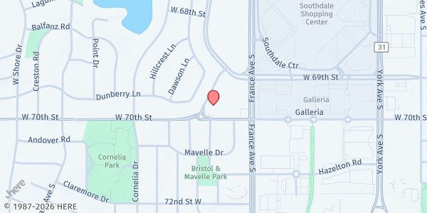 Map showing Food Shelf In-A-Box at Forty-Forty Flats at 4040 W 70th St, Edina, MN