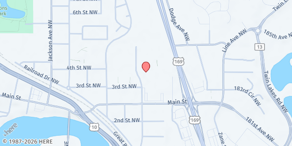 Map showing Guardian Oaks Apts Meals on Wheels at 350 Evan Ave NW, Elk River, MN