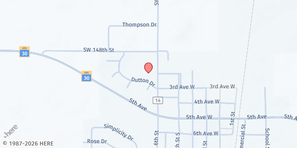 Map showing Ellendale Area Food Shelf at 200 6th Street, Ellendale, MN