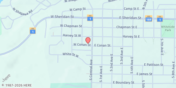 Map showing Ely Area Food Shelf at 15 W Conan St, Ely, MN