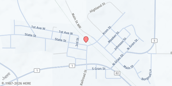 Map showing Outreach Food Shelf Mobile Pantry- Evansville at 106 State St, Evansville, MN