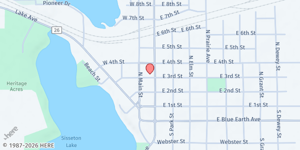 Map showing The Salvation Army Fairmont at 303 Downtown Plaza, Fairmont, MN
