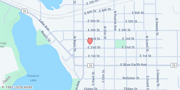 Map showing United Methodist Church at 119 E 2nd St, Fairmont, MN