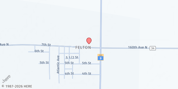 Map showing Bread of Life Food Pantry at 124 7th St, Felton, MN