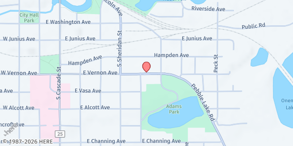 Map showing Salvation Army- Fergus Falls Meal Site at 633 East Vernon Avenue, Fergus Falls, MN