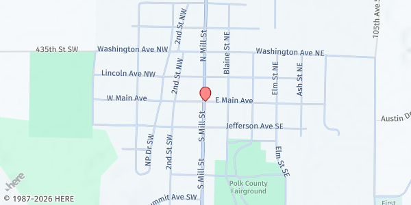 Map showing FB Area Food Shelf at 101 S Mill St, Fertile, MN