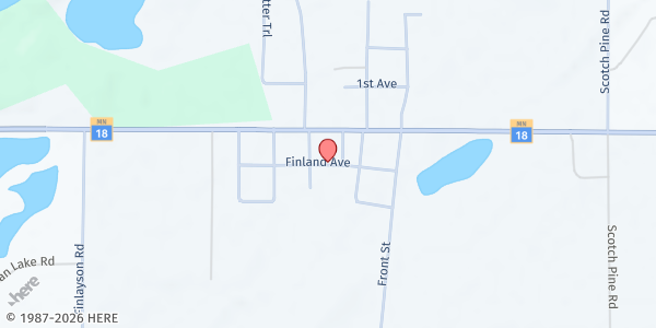 Map showing Catholic Charities – Meals on Wheels at 2195 Finland Ave, Finlayson, MN