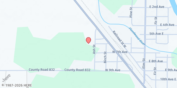 Map showing Floodwood Area Food Shelf at 601 Ash Street, Floodwood, MN