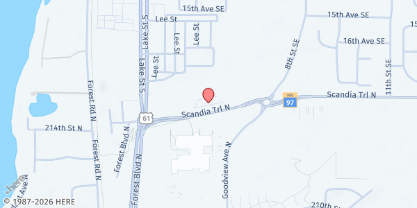 Map showing Family Pathways Forest Lake Food Pantry - Food Distribution Center at 255 MN-97, Forest Lake, MN