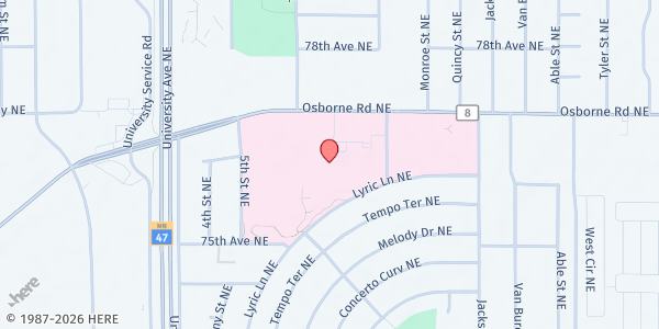 Map showing Fridley-Hot Meals for Shut Ins at 550 Osborne Road, Fridley, MN