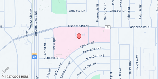 Map showing Fridley-Hot Meals for Shut Ins at 550 Osborne Road, Fridley, MN