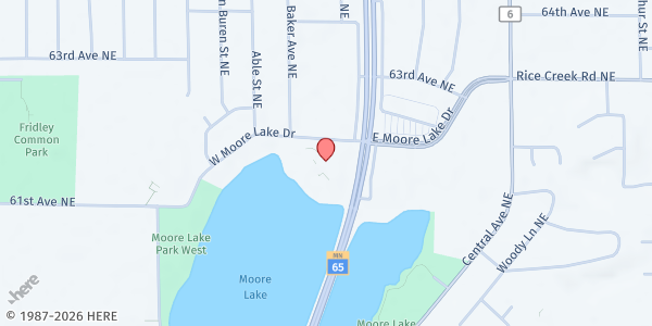 Map showing St. Philip's Lutheran Church Food & Clothing Shelf at 6180 Hwy 65 NE, Fridley, MN