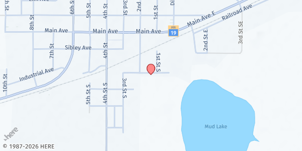Map showing Sibley County Food Share at 111 Industrial Ave South, Gaylord, MN