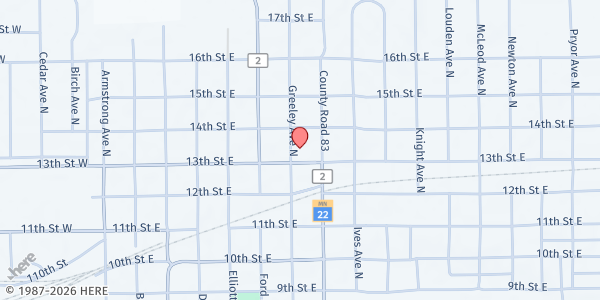 Map showing McLeod Emergency Food Shelf – Glencoe at 719 13th St E, Glencoe, MN
