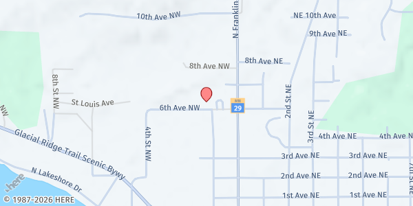 Map showing Hearts and Hands Food Shelf at 206 6th Ave NW, Glenwood, MN