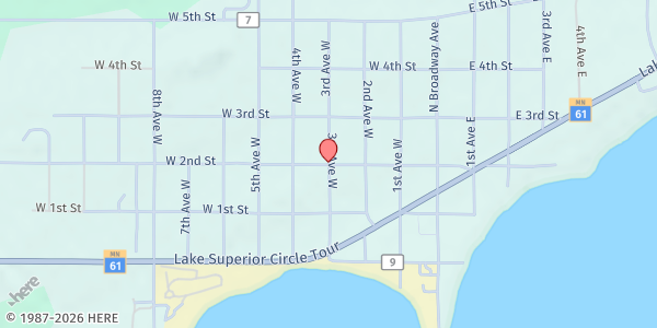 Map showing Grand Marais Food Shelf at 300 W 2nd St, Grand Marais, MN