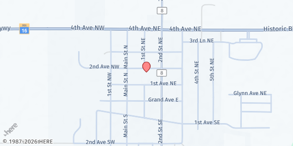 Map showing Grand Meadow Food Shelf at 209 2nd Ave NE, Grand Meadow, MN