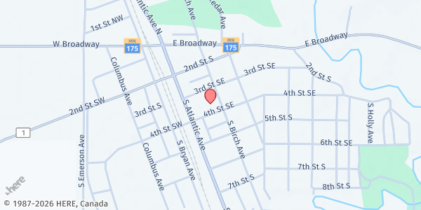 Map showing The Cornerstone Food Pantry at 321 South Birch Avenue, Hallock, MN