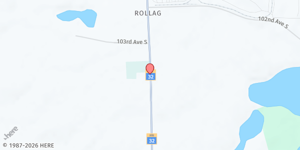 Map showing Rollag Lutheran Church at 10501 MN-32, Hawley, MN