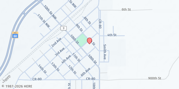 Map showing Heron Lake – Okabena Food Shelf at 400 9th St, Heron Lake, MN