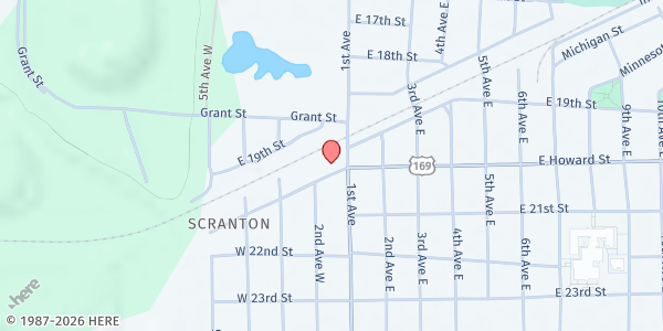 Map showing Salvation Army Hibbing at 107 West Howard Street, Hibbing, MN