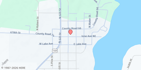 Map showing Hill City Area Food Shelf at 113 Ione Ave NE, Hill City, MN