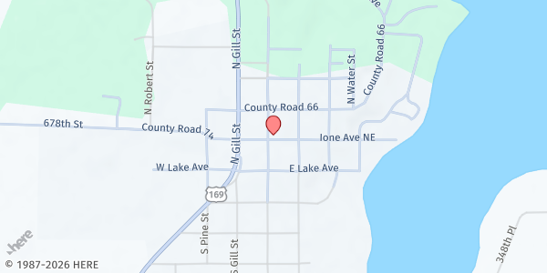 Map showing Hill City Area Food Shelf at 113 Ione Ave NE, Hill City, MN