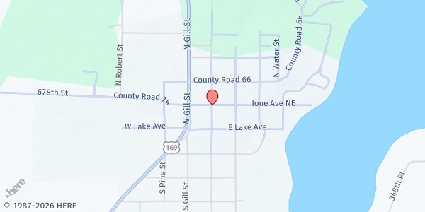 Map showing Hill City Area Food Shelf at 113 Ione Avenue NE, Hill City, MN
