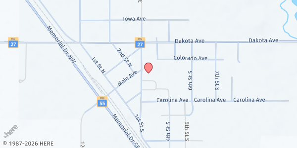 Map showing Hoffman Kensington Area Food Shelf at 100 3rd Street, Hoffman, MN