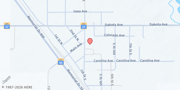 Map showing Hoffman Kensington Area Food Shelf at 100 3rd Street, Hoffman, MN