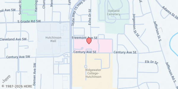 Map showing Meals on Wheels-Hutchinson Community Hospital at 1095 Hwy 15 S, Hutchinson, MN