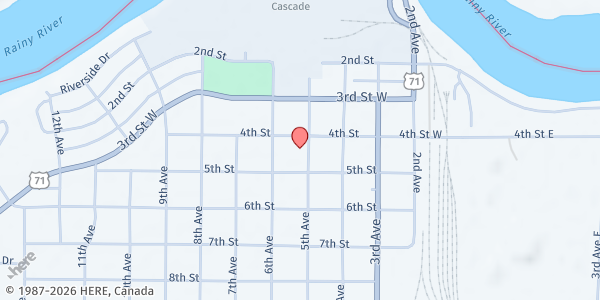 Map showing Borderland Alano Club at 410 5th Ave, International Falls, MN
