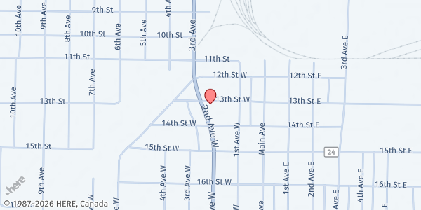 Map showing Salvation Army International Falls at 1301 3rd Ave W, International Falls, MN