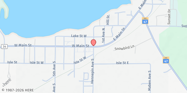 Map showing Catholic Charities – Meals on Wheels and Congregate Dining at Isle, Isle, MN