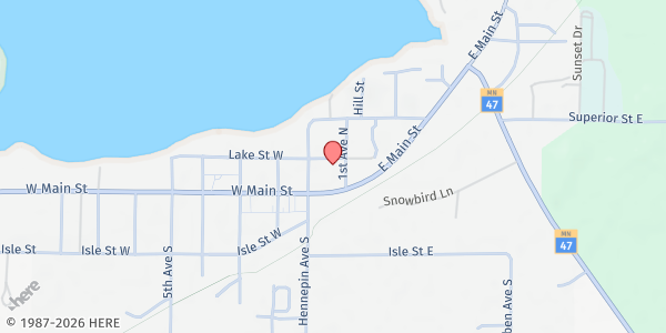 Map showing Isle Area Food Shelf at 250 2nd Ave S, Isle, MN