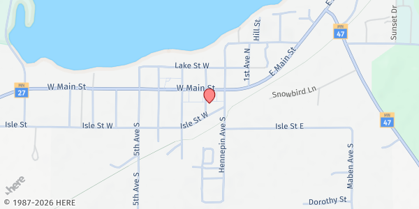 Map showing Isle Area Food Shelf at 250 2nd Ave S, Isle, MN