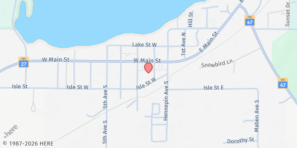 Map showing Isle Food Shelf at 265 2nd Ave S, Isle, MN