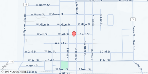 Map showing Janesville Community Food Shelf at Trinity Lutheran Church at 412 North Main Street, Janesville, MN