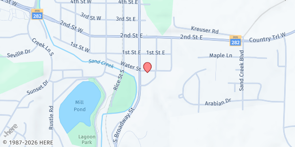 Map showing Jordan Area Food Shelf at 312 Water St, Jordan, MN